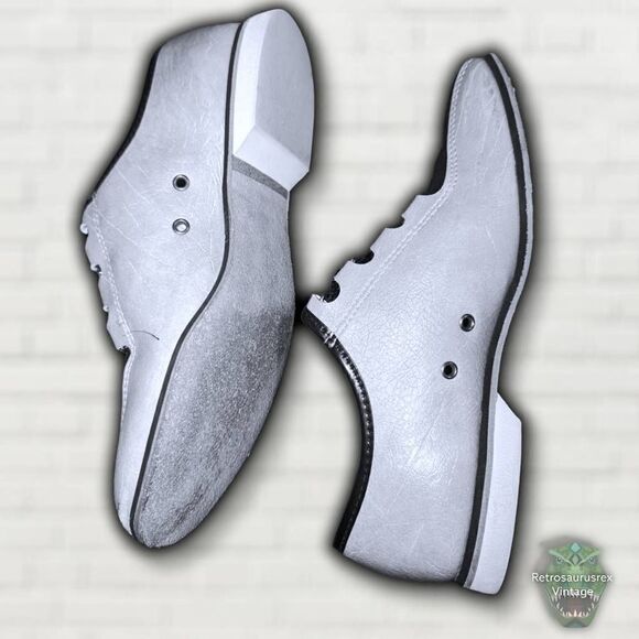 VINTAGE 1970's Retro Twee Two Tone Naugahyde Bowling Shoes, Size 6 - Picture 3 of 7